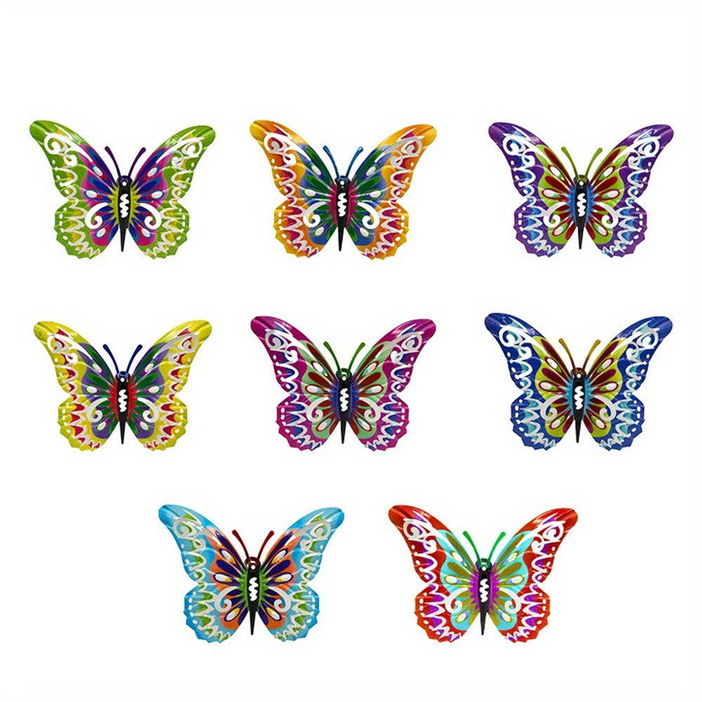 Metal Butterfly Wall Decor Set of 8 Colorful 3D Butterfly Garden Decorations for Fence Patio Courtyard Outdoor Wall Art Indoor Home Decor All Season Holiday Gift for Mom Dad
