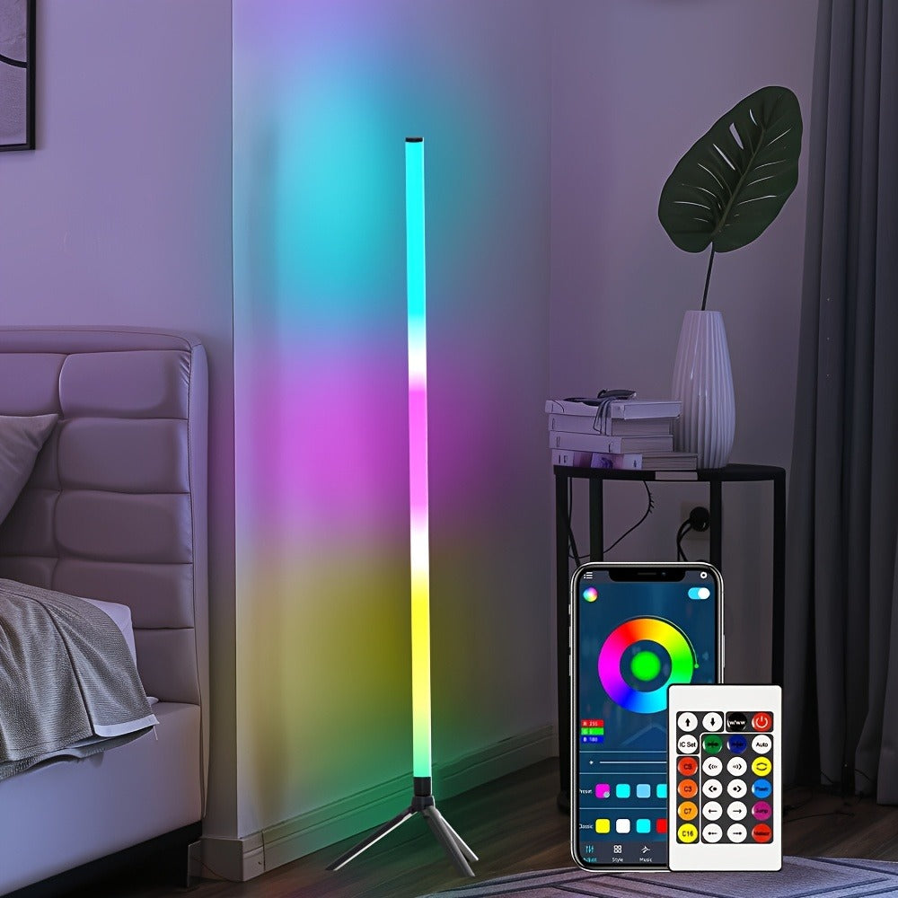 RGB Smart Floor Lamp 56 Inch ¨C 16 Million DIY Color Changing with App & Remote Control, Music Sync, 4 Modes, USB Powered for Game Room, Christmas & Halloween Decor (1, 2 or 4 Pack)