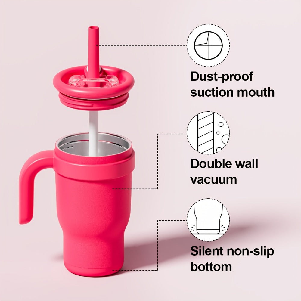 14oz Insulated Tumbler with Handle & Straw - Stainless Steel Travel Coffee Mug with Stickers, Multiple Colors