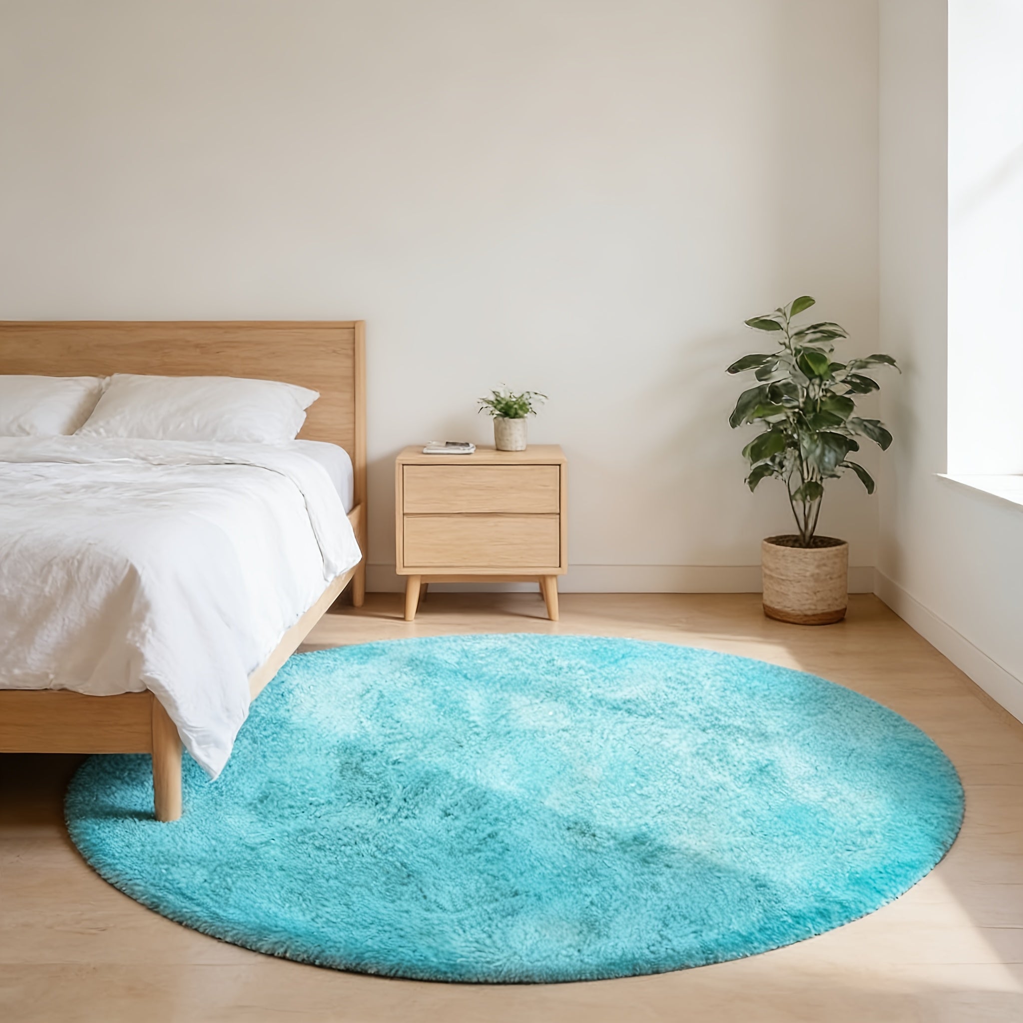 Round Faux Fur Area Rug - Soft Plush Circle Carpet for Living Room Bedroom, Machine Washable, Multiple Colors & Sizes