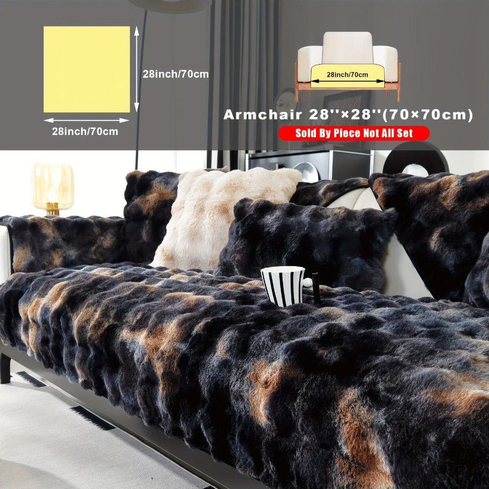 Plush Sofa Cover Faux Lamb Thick Fluffy Couch Slipcover Pet Friendly Machine Washable Gradient Color Polyester Furniture Protector for Armchair Single Double Triple Sofa Living Room Home Decor