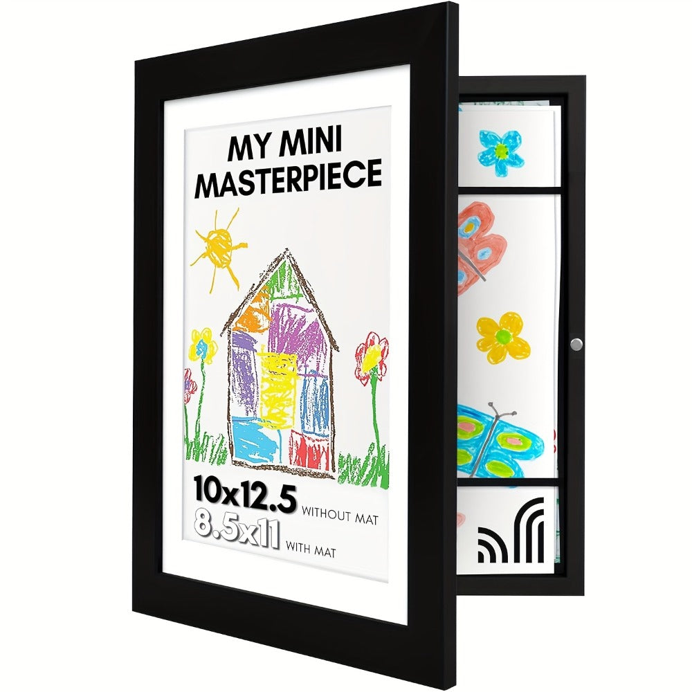 Kids Artwork Frames Front Opening Changeable 8.5x11 Inch Children Art Display Picture Frame for Drawing Crafts Photos Holds 130 Pieces Wood Black White