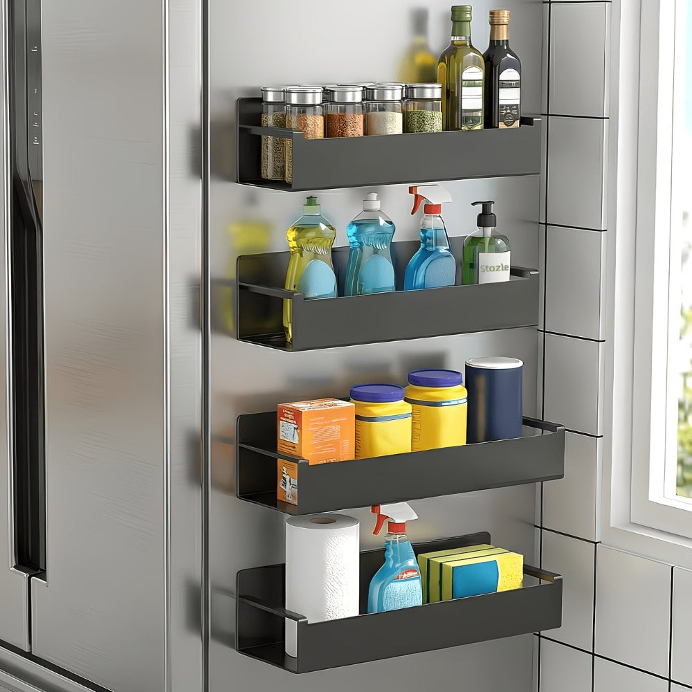 Magnetic Storage Box Organizer for Refrigerator, Washing Machine & Coffee Machine ¨C Strong Magnetic Adsorption No-Drill Spice Rack & Kitchen Organizer, Stylish Household Storage (Black/White, 2/4pcs)