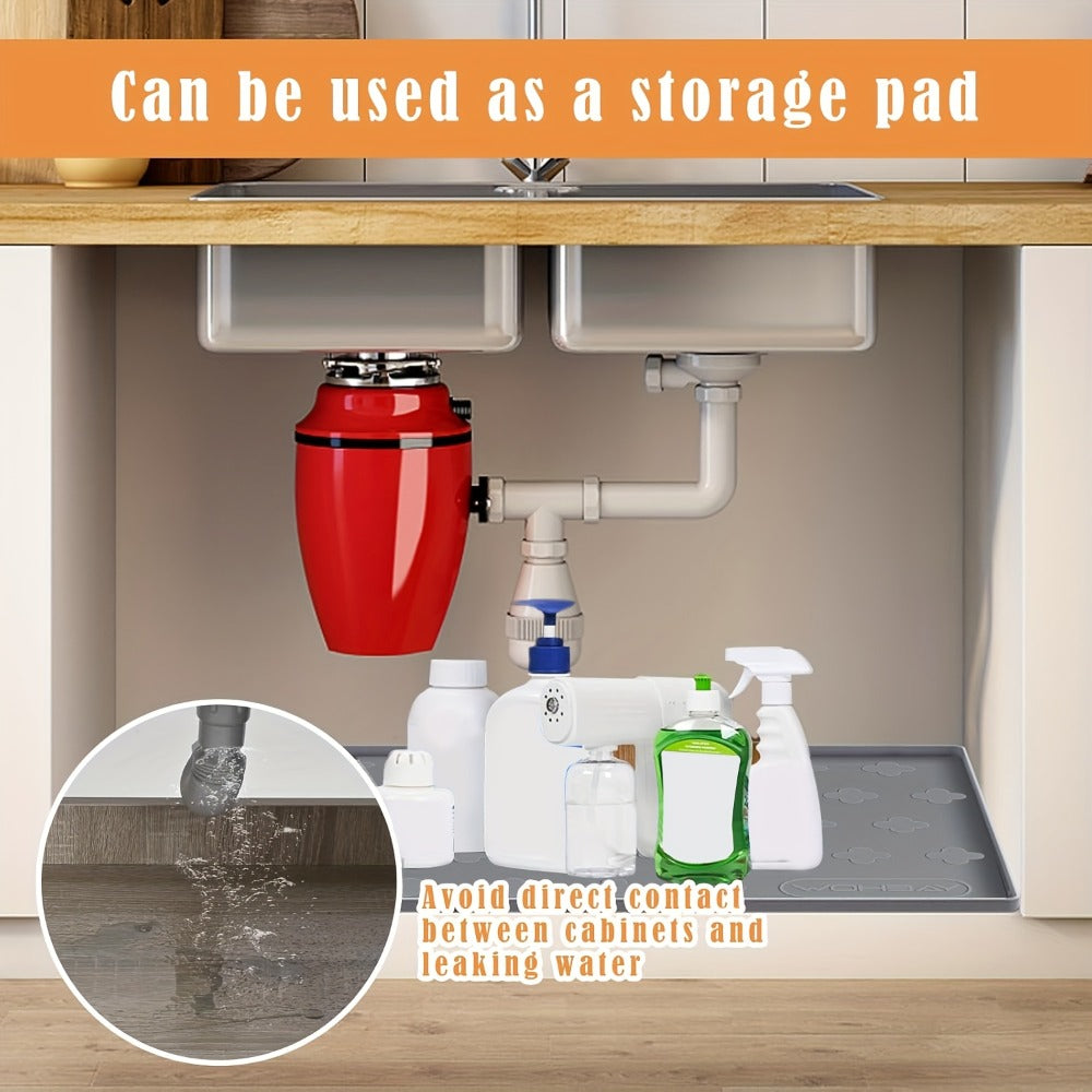 Silicone Under Sink Mat 34¡± x 22¡± Food Grade Waterproof Cabinet Liner, Honeycomb Pattern Drip Tray for Kitchen Bathroom Cabinet Organizer, Holds 2+ Gallons, Easy Clean Non-Toxic Boot Tray