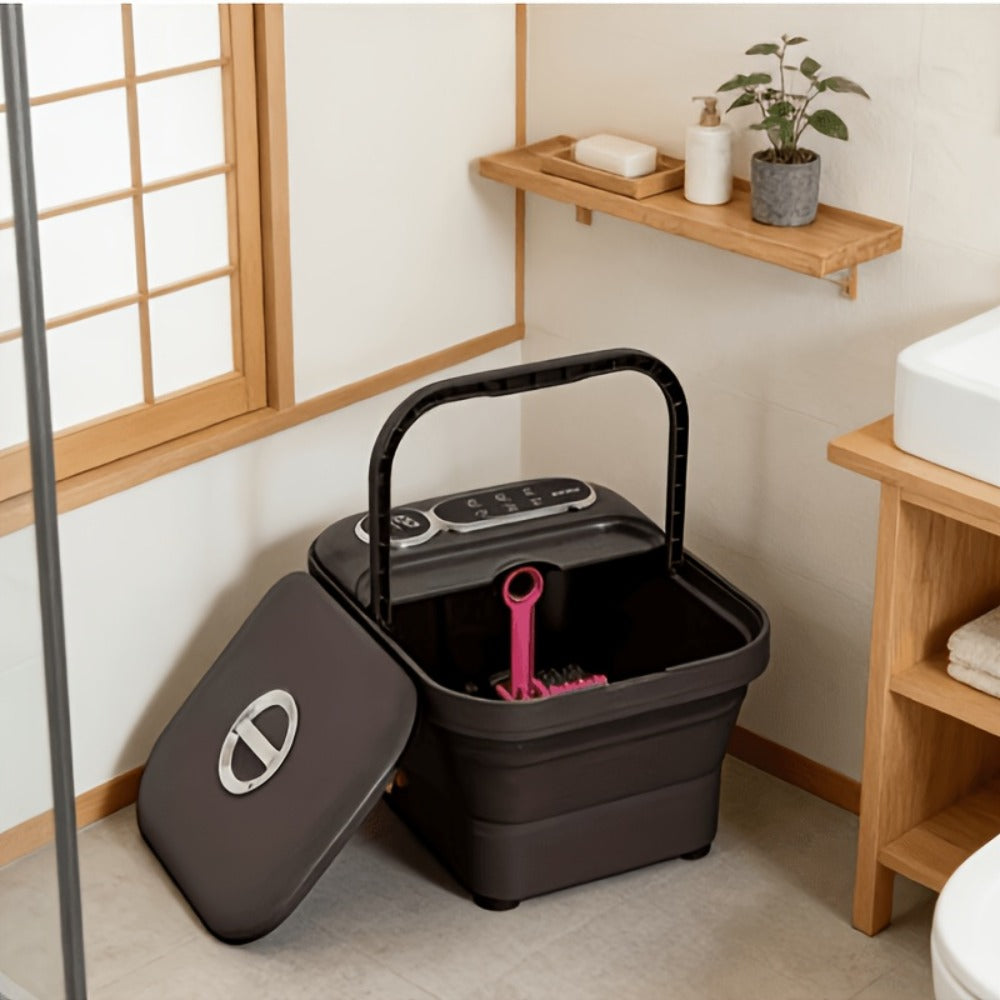 Foldable Foot Spa Bath Massager with Automatic Heating ¨C Temperature-Controlled Foot Soak Basin with Massage Rollers, Bubble Jets & Pedicure Kit, Collapsible Foot Bath for Home Relaxation & Gift