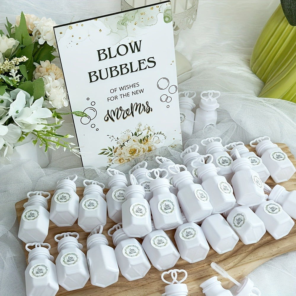 Wedding Bubble Bottle Party Favor Set 50 Mini Bottles with Wooden Sign & Stickers ¨C Liquid-Free for Weddings Birthdays Showers