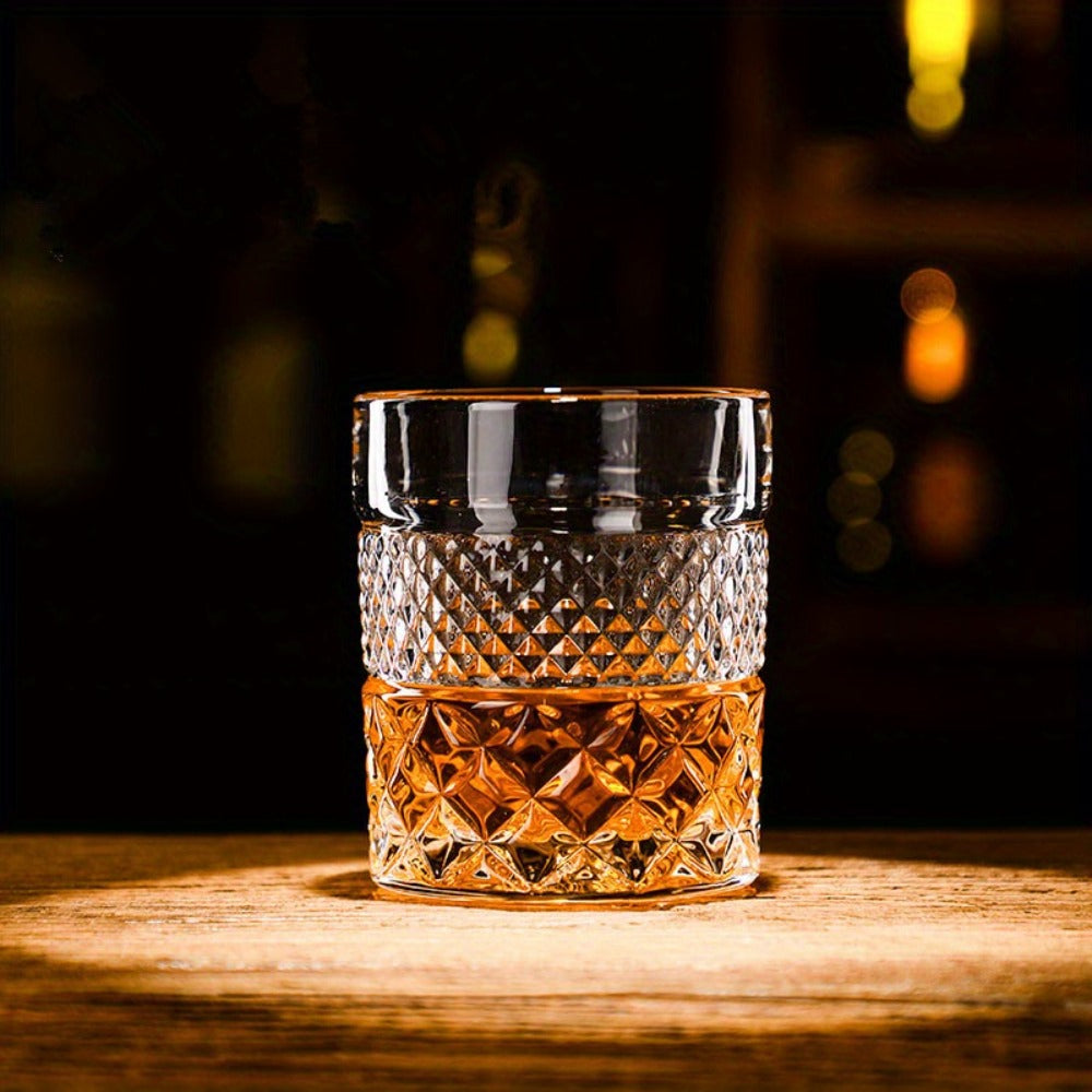 Italian Embossed Whiskey Glass ¨C Handcrafted XO Cocktail Tumbler | Aesthetic Roostertail Bar Beer Water Glass for Home Bar Gifting Party