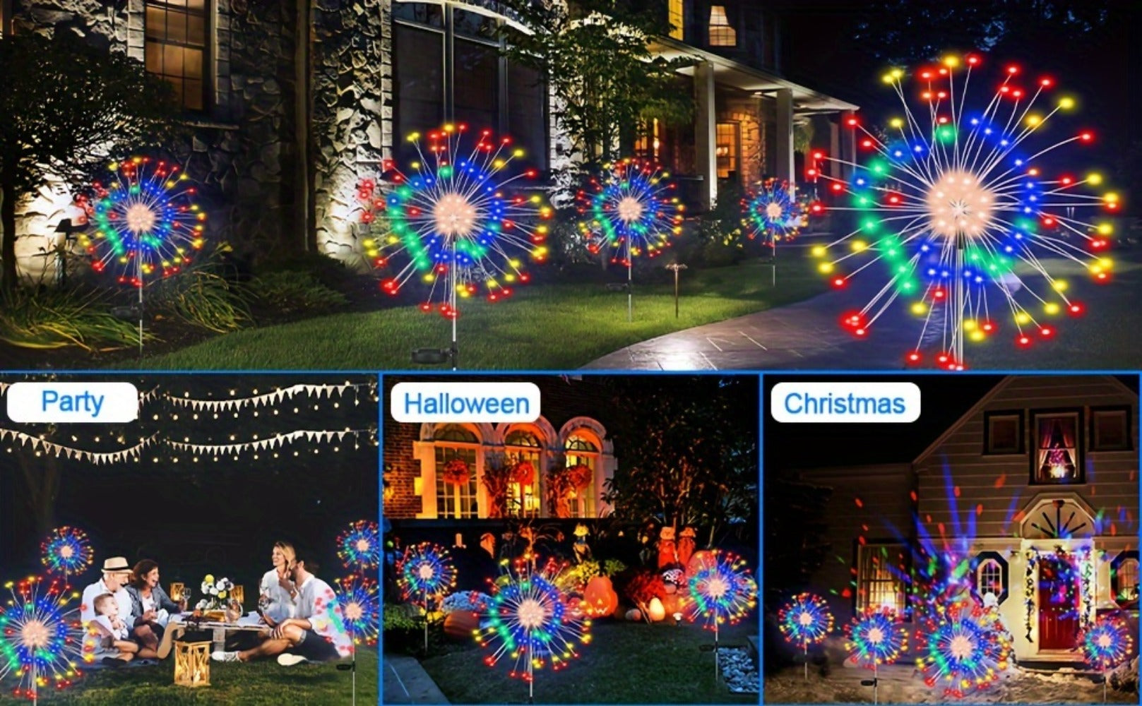 Solar Fireworks Lights Outdoor ¨C 60 to 420 LED Solar Garden Fairy Lights with 8 Modes, Waterproof Copper Wire Sparkler Lights for Garden, Patio, Yard, Pathway & Holiday Decoration