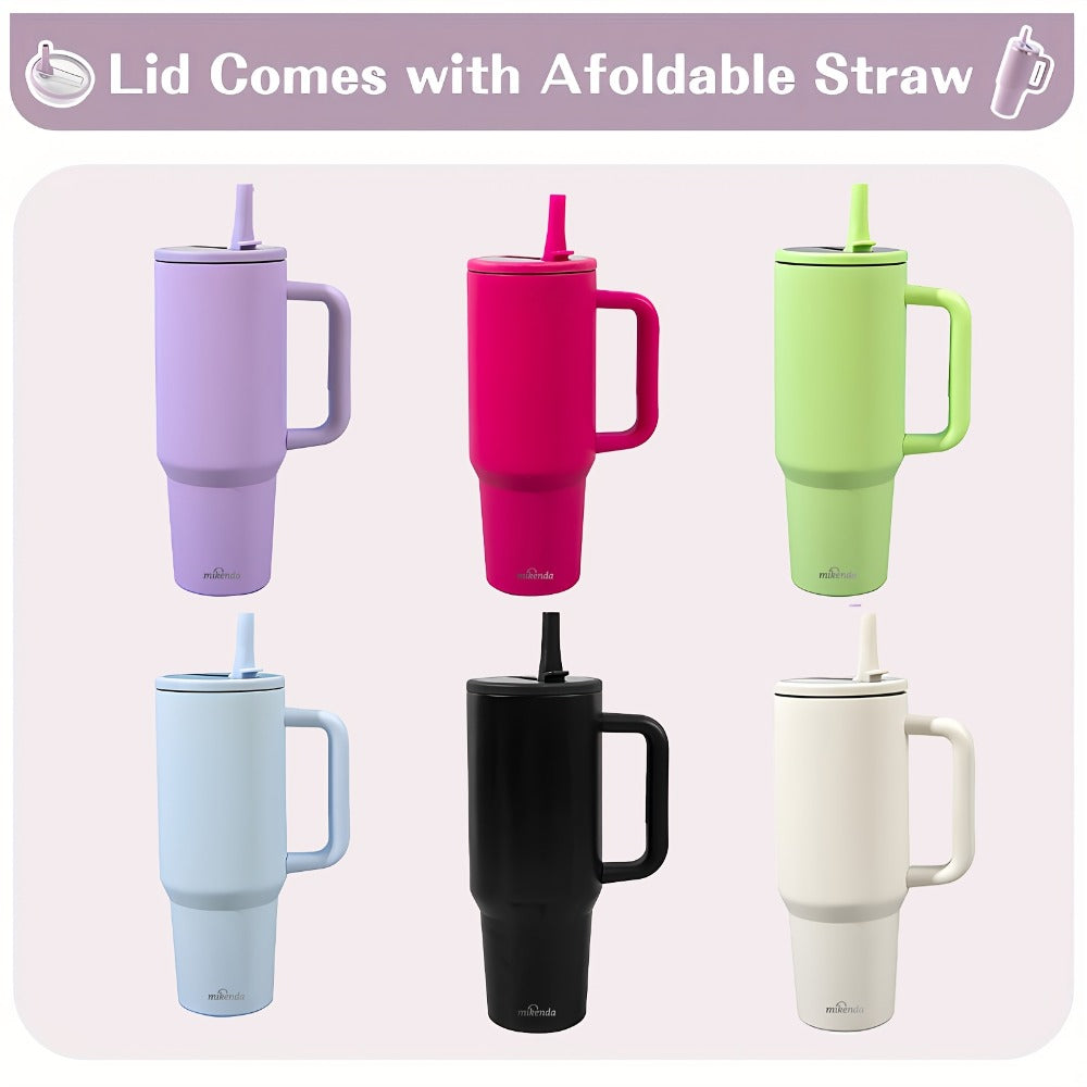 Stainless Steel Insulated Tumbler 40oz with Lid and Foldable Straw - Double Wall Vacuum Keeps Hot 12H Cold 24H, Travel Coffee Cup for Home Office Car and Outdoor, Available in 6 Colors, Great Gift for Men and Women