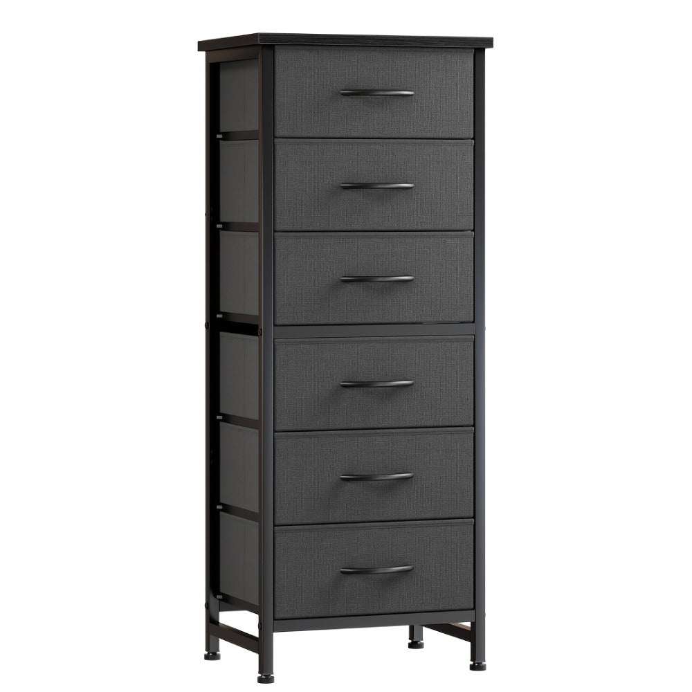 6 Drawer Fabric Dresser with Steel Frame Wooden Top - Storage Chest Organizer for Bedroom Closet Hallway Living Room
