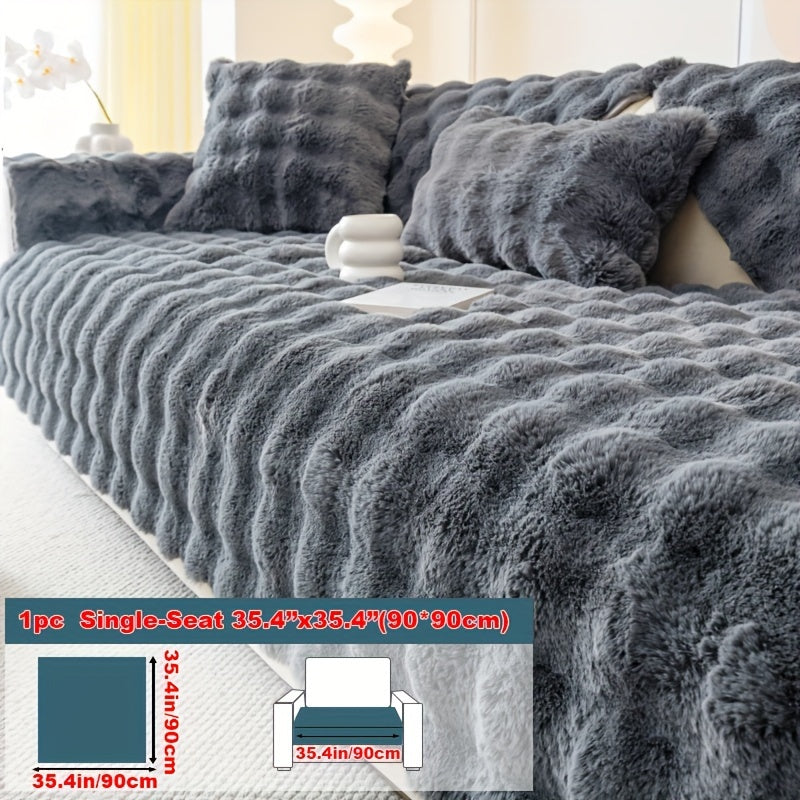 Faux Rabbit Plush Sofa Cover Winter Warm Thickened Anti-Slip Pet Friendly Cushion Protector for Living Room Bedroom Office 1 2 3 4 Seater