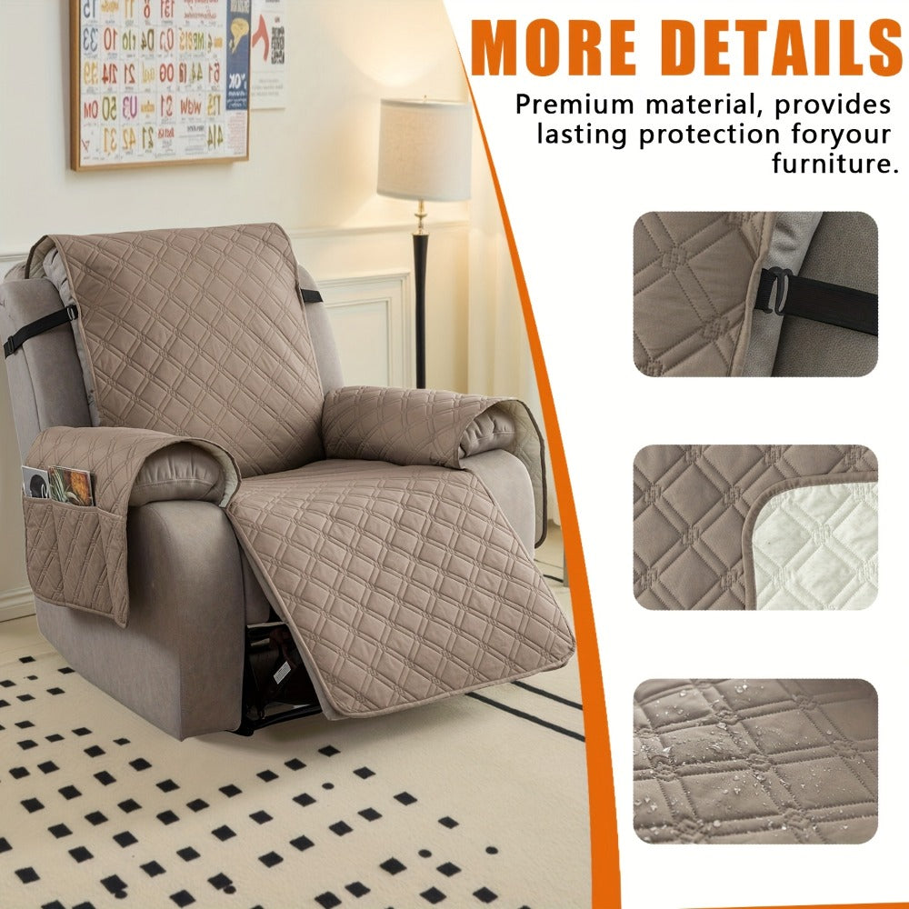 Recliner Chair Cover Waterproof Dual-Layer with Side Pockets Non-Slip Scratch Resistant Machine Washable Pet Protection 11 Colors