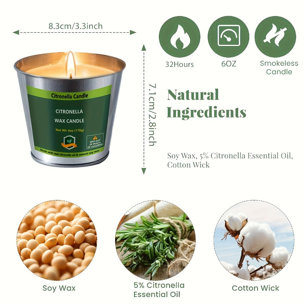 Citronella Candles Outdoor 4-Pack 6oz Each - 128 Hours Burning Mosquito Repellent Candle Set for Patio Garden Camping BBQ Party Yard Decor