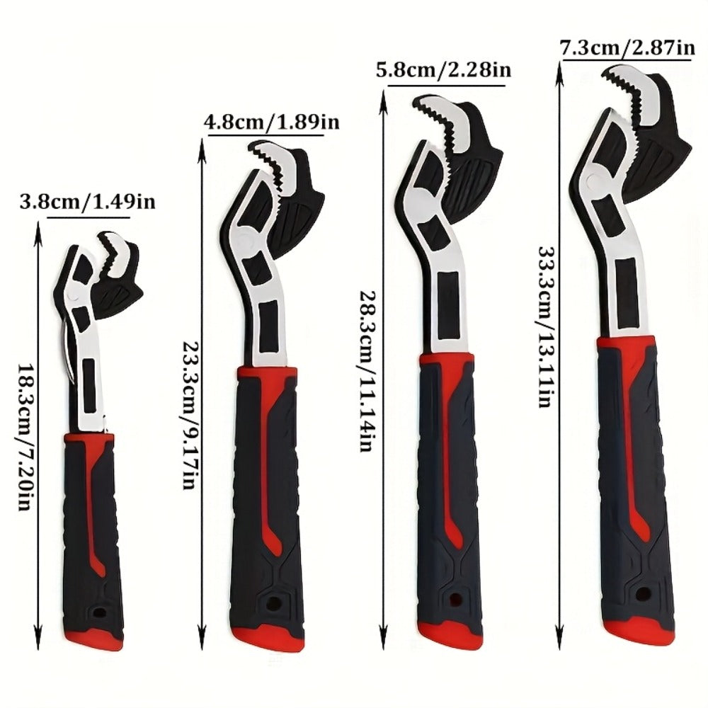 Adjustable Pipe Wrench Set 4pcs Heavy Duty Self-Locking - 6 8 10 12 Inch Chrome Vanadium Steel Non-Slip Grip for Plumbing Automotive Home Professional Use