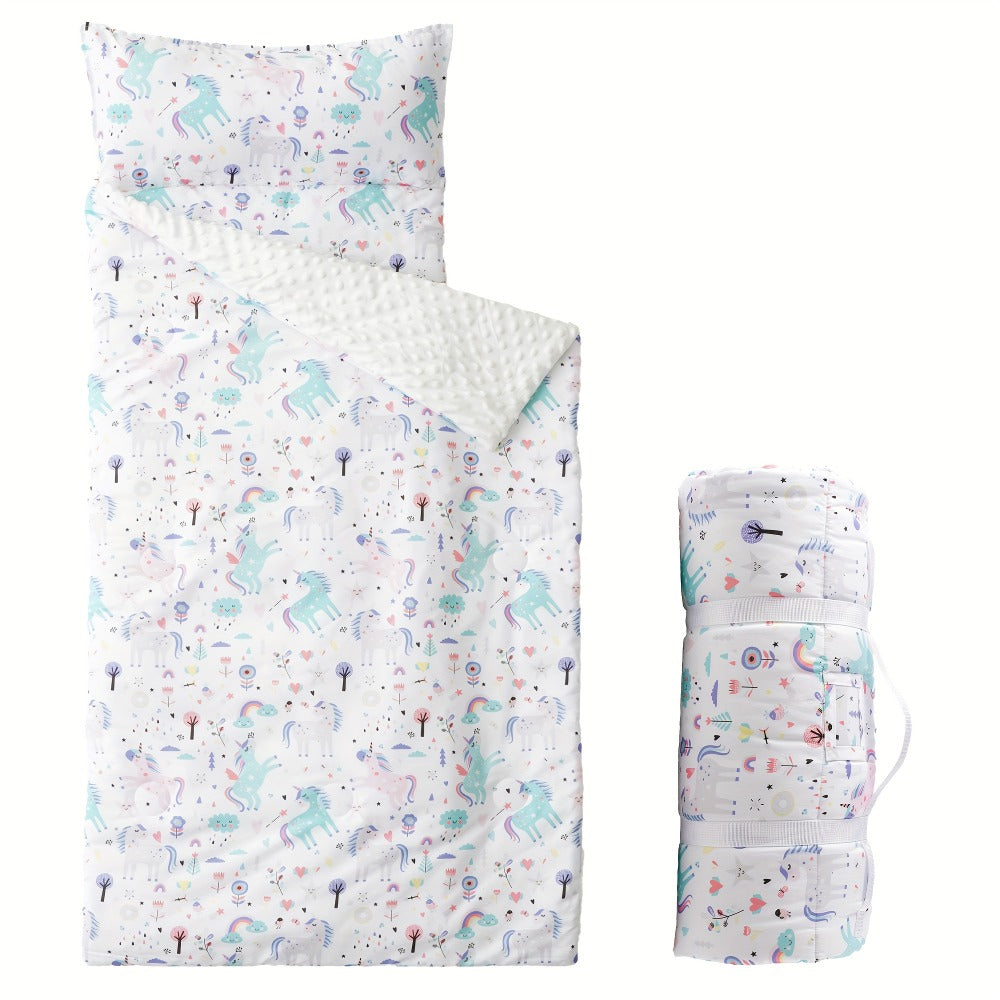 Kids Nap Mat Roll-Up Sleeping Mat for Daycare & Travel - 100% Polyester, Machine Washable, Fun Prints