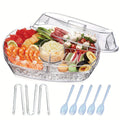 Appetizer Serving Tray with Ice Tray & Flip Lid ¨C 15 Inch Round Chilled Condiment Serving Platter, BPA-Free Plastic Veggie Dip Bowl, Dishwasher & Freezer Safe Party Snack Tray