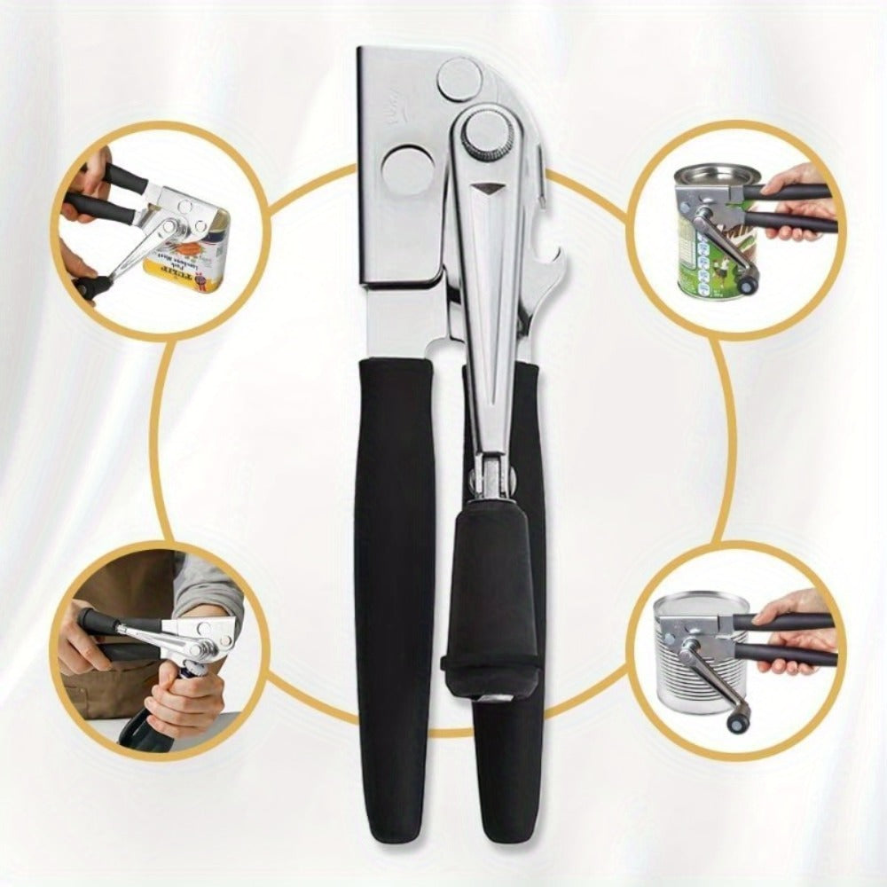 Heavy Duty Manual Can Opener Stainless Steel Commercial Grade with Non-Slip Ergonomic Handle Dual Can and Bottle Opener for Restaurant and Home Kitchen Use