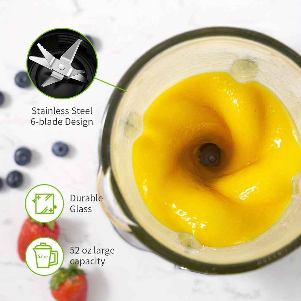 Countertop Blender with 52oz Glass Jar & 22oz Travel Cup ¨C 3-Speed Smoothie Blender for Frozen Fruit Drinks, Shakes & Sauces, Powerful Motor, BPA-Free, Silver