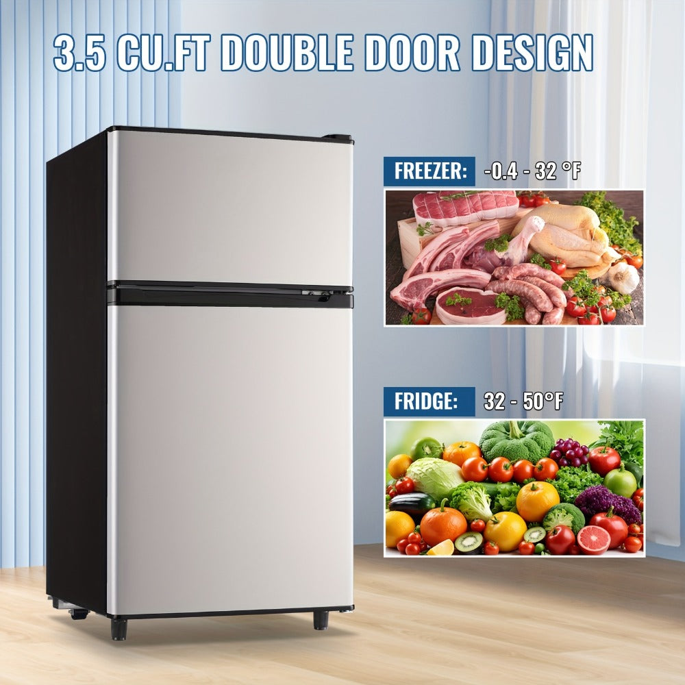 Small Fridge with Freezer, 2-Door Compact Refrigerator with 7-Level Adjustable Thermostat, Removable Shelves & Basket ¨C 2.5 or 3.5 Cu Ft Silver Mini Fridge for Dorm, Office, RV and Bedroom