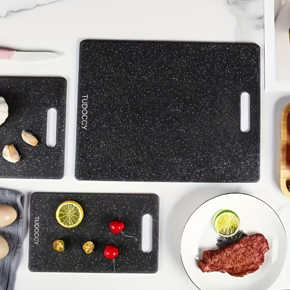 Plastic Cutting Board Set 3 Piece ¨C BPA-Free Kitchen Chopping Boards with Easy-Grip Handle, Non-Porous Surface, Two-Tone Color-Coded Large Medium Small Sizes for Meat Vegetables Fruits