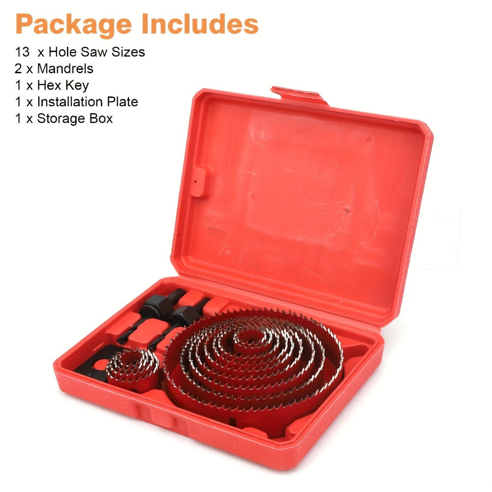 Carbon Steel Hole Saw Kit Multi-Size with Mandrels & Hex Key ¨C Heavy Duty Quick-Change Hole Cutter Set for Wood PVC Drywall Cornhole Board & Soft Metal