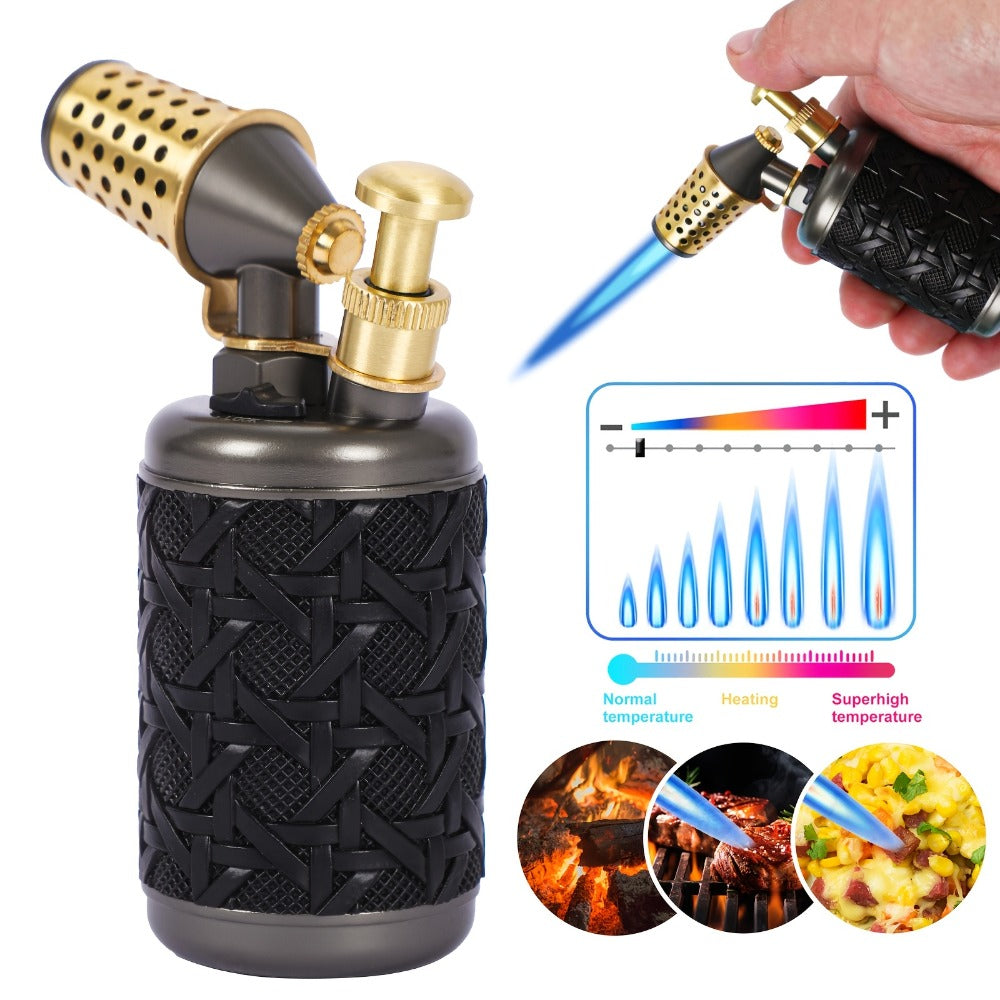 Butane Torch Kitchen Culinary Blow Torch Double Flame Adjustable Refillable Safety Lock 2372F for Creme Brulee Baking BBQ Camping Jewelry Making Gift Box Butane Not Included