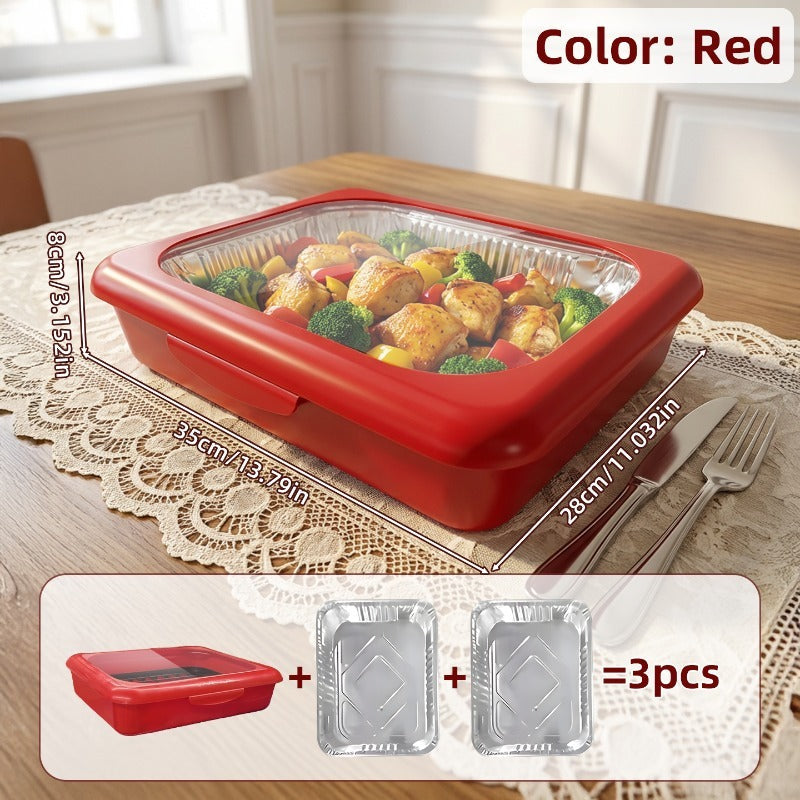 Aluminum Foil Insulated Food Tray Set 2-in-1 Reusable Stand with 2 Disposable Foil Trays for Potluck Picnic BBQ Party Outdoor Gatherings Thanksgiving Christmas - 1 Tray + 2 Foil Trays