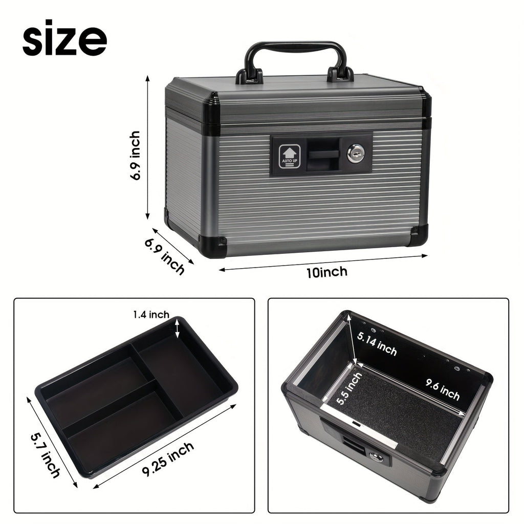 Aluminum Alloy Lockable Medicine Box ¨C Double Layer Large Capacity Storage Box with Key Lock, Handle & Tray for Medicines, Documents & Valuables, 10¡±/12¡±/14¡±/16¡± Home Security Box