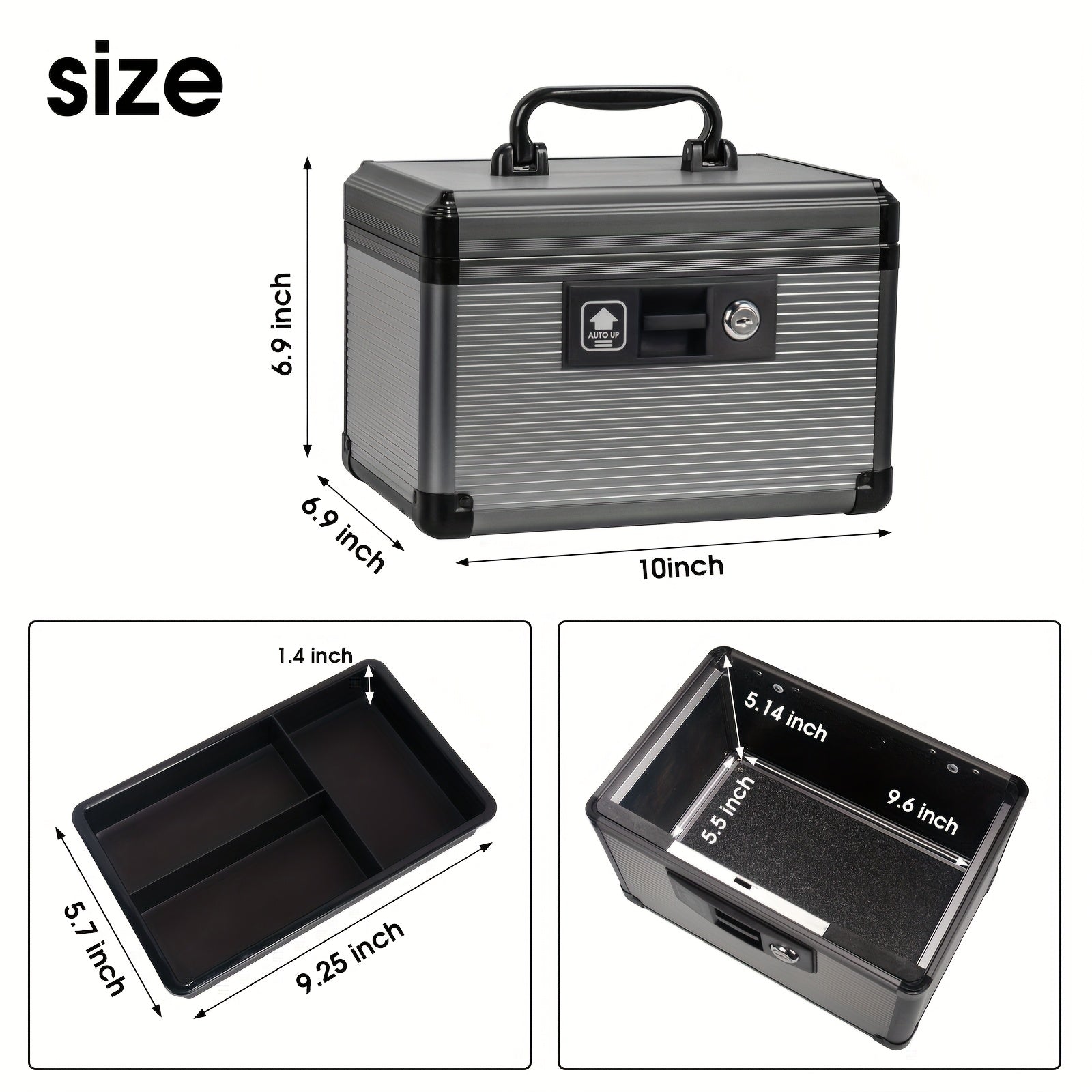 Aluminum Alloy Lockable Medicine Box ¨C Double Layer Large Capacity Storage Box with Key Lock, Handle & Tray for Medicines, Documents & Valuables, 10¡±/12¡±/14¡±/16¡± Home Security Box