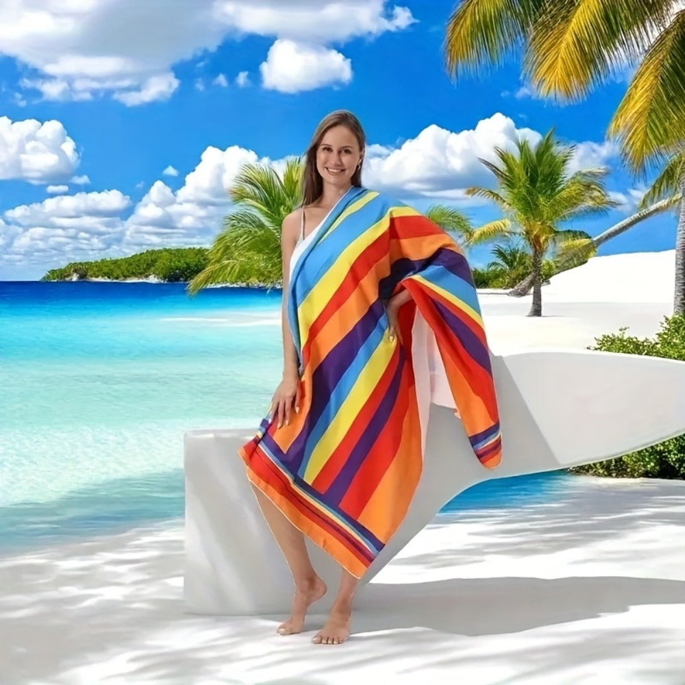 XL Bath Towel Extra Large 70x31 Inch Ultra Soft Absorbent Quick Dry Microfiber Shower Towel Striped Tropical Home Hotel Bathroom