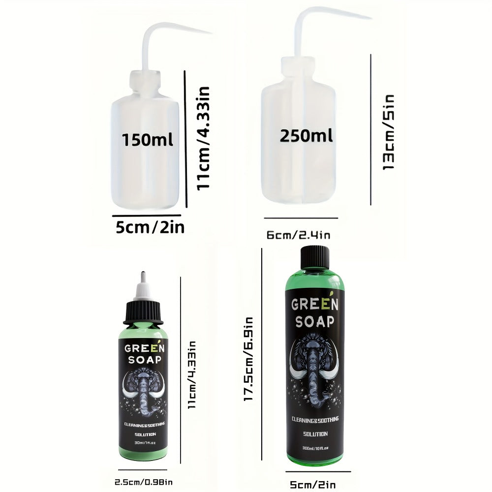Tattoo Green Soap Cleansing Solution Kit - Professional Tattoo Wash Soap with Squeeze Bottle, Safe Moisturizing Foam for Tattoo Artists Skin Care & Color Preservation