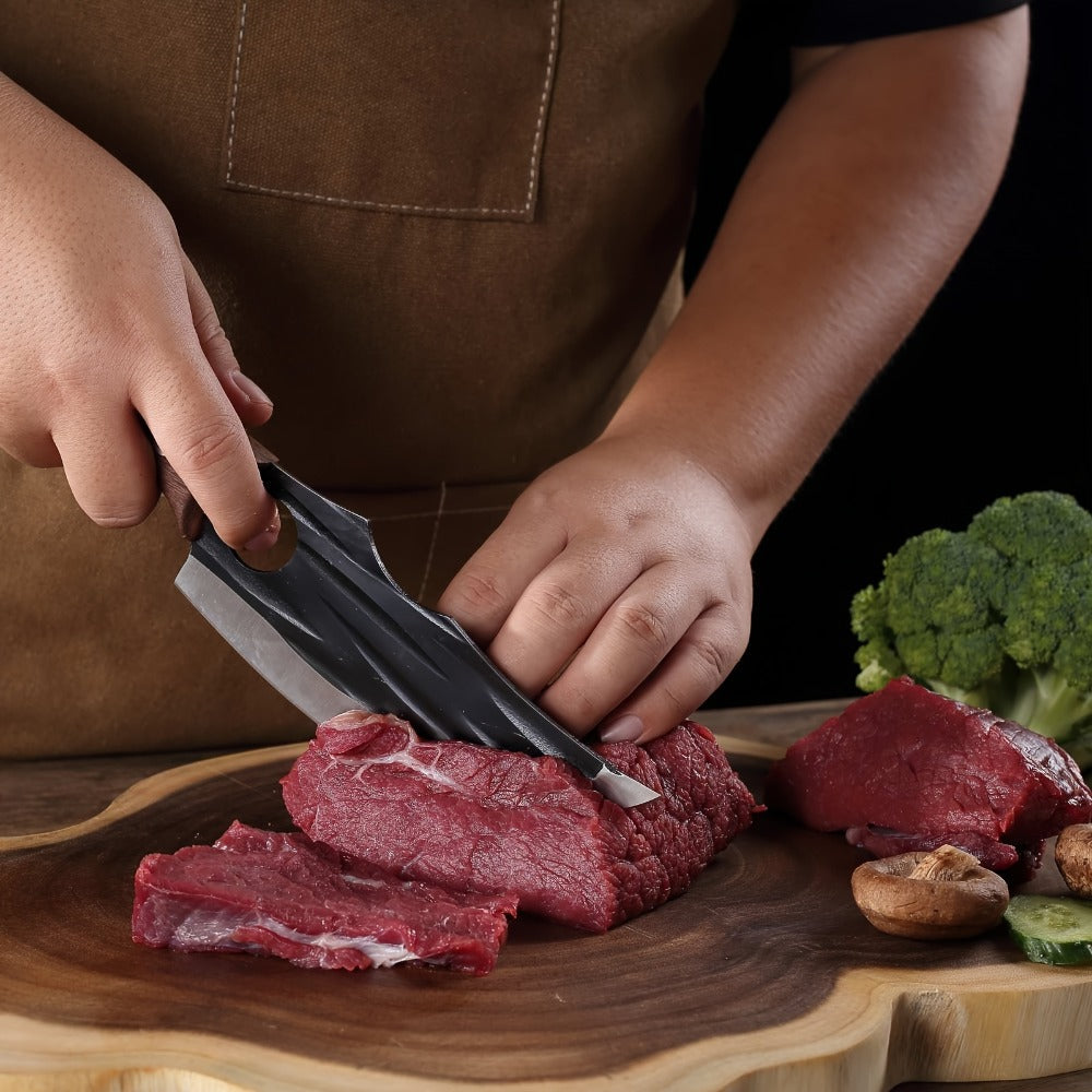 Viking Hand-Forged Butcher Knife Set ¨C High Carbon Steel Meat Cleaver, Boning & Carving Knife, Vegetable Knife for BBQ & Camping, with Carrying Case