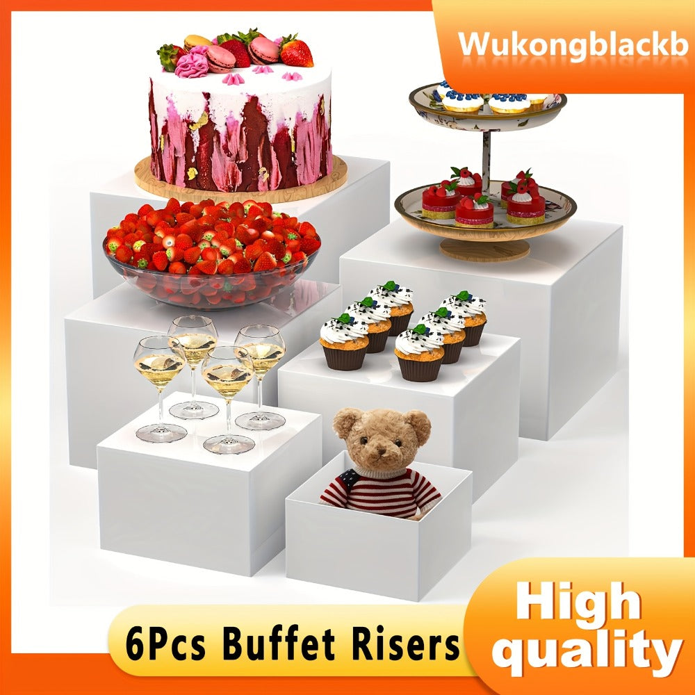 Acrylic Buffet Risers 6pcs Display Stand Set 8 Sizes 3¡±-10¡±, Cube Box Riser Shelf for Party Catering Dessert Table, Food Display Stand for Collectibles Cupcakes Jewelry, White or Clear