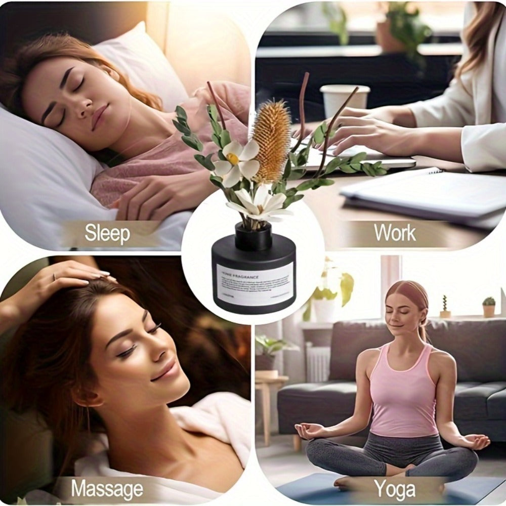 Reed Diffuser with Real Flowers & Essential Oil - Long-Lasting Home Fragrance Scent Sticks for Bedroom Bathroom Living Room, Jasmine Gardenia Sandalwood Citrus