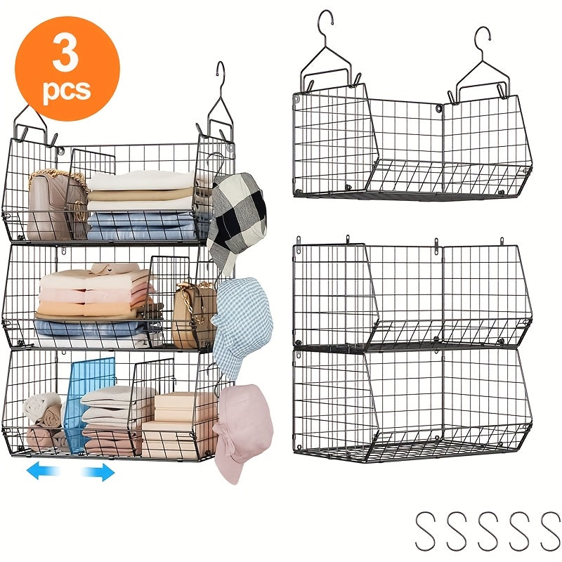 Hanging Laundry Basket Organizer 3pcs - Foldable Laundry Bag with 360¡ã Rotating Hook for Washing Machine & Drying Rack, Space Saving Metal Mesh Laundry Hamper for Bathroom, Laundry Room | Black & White