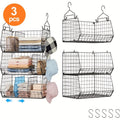 Hanging Laundry Basket Organizer 3pcs - Foldable Laundry Bag with 360¡ã Rotating Hook for Washing Machine & Drying Rack, Space Saving Metal Mesh Laundry Hamper for Bathroom, Laundry Room | Black & White