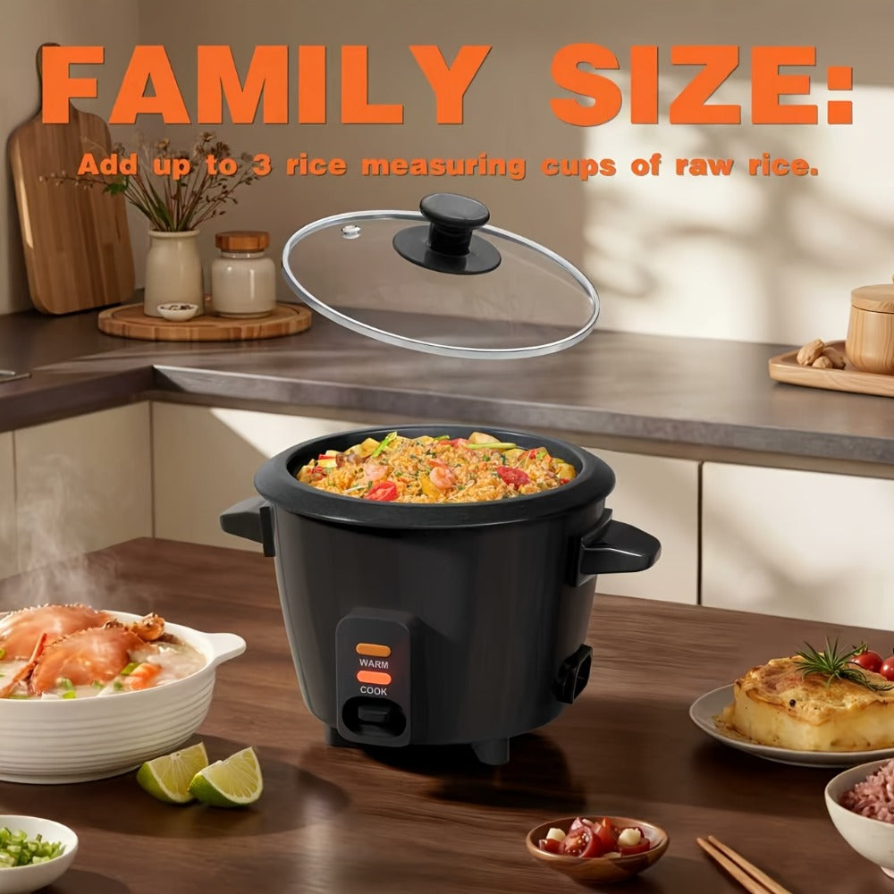 Rice Cooker Small Mini 3-Cup Uncooked 6-Cup Cooked ¨C 1.5Qt Electric Rice Pot with Auto Keep Warm, One-Touch Operation, Oatmeal Cooker & Soup Maker for Individuals & Small Families, Black