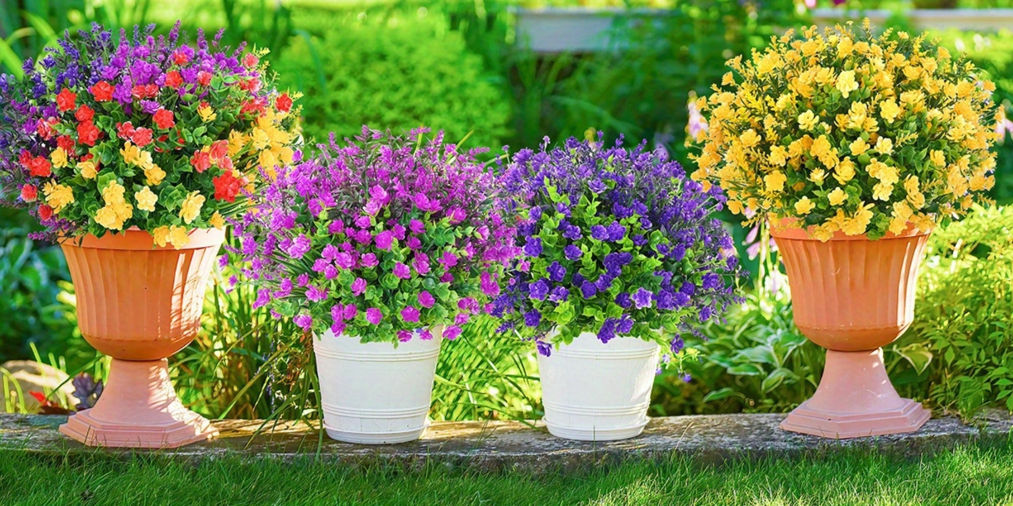 Artificial Flowers Outdoor UV Resistant Faux Daisy Bundles for Porch Patio Garden Decor - 9/18/27/36 Bundles Multicolor Realistic Fake Flowers Spring Summer Window Box Hanging Planter
