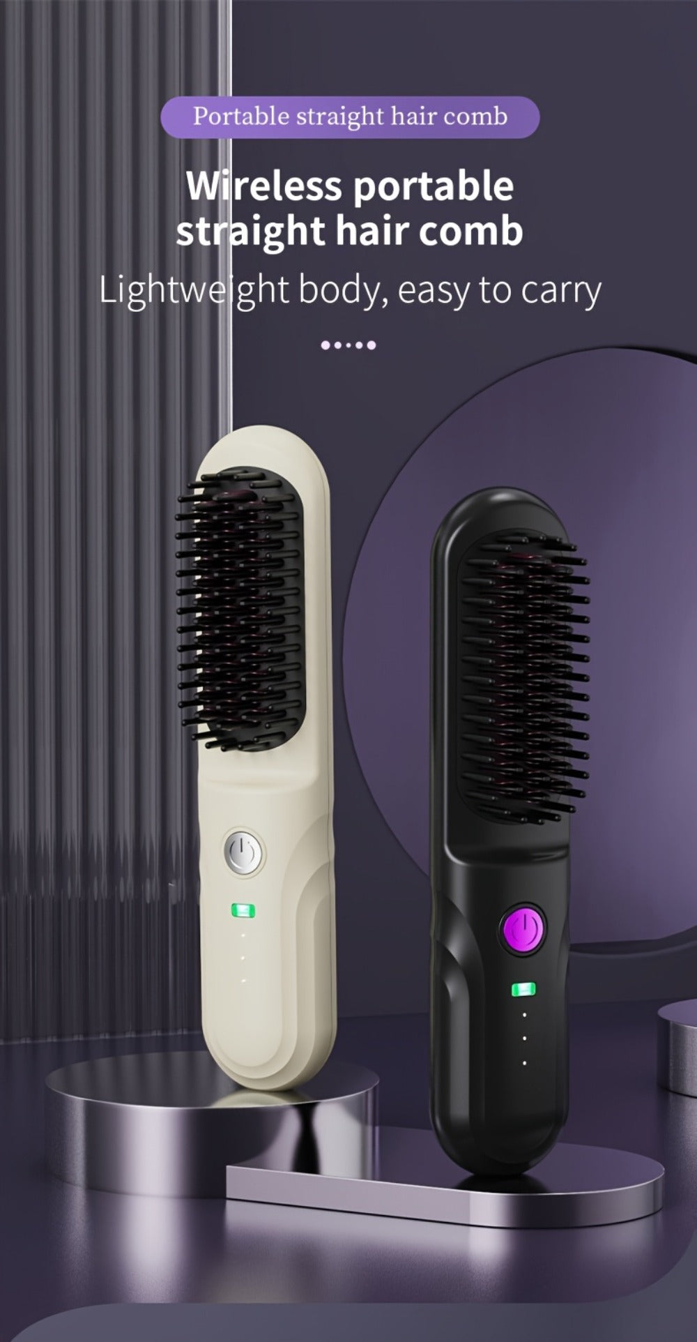 Wireless Hair Straightener Comb - Portable Cordless Straightening Brush with 3-Min Fast Heat, 3 Temp Settings 170-190¡ãC, Negative Ion Technology, 3D Comb Design, Lightweight Travel Hair Straightener