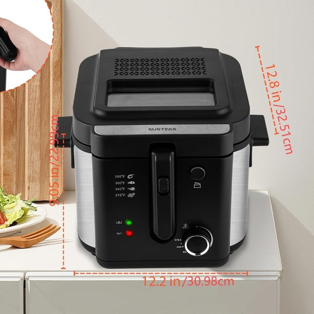Deep Fryer with Basket 1500W | Adjustable Temperature, Removable Lid & Non-Stick Interior Pot, Viewing Window, Dishwasher-Safe Basket for Home Electric Frying ¨C 1.5L & 2.5L Options, Black