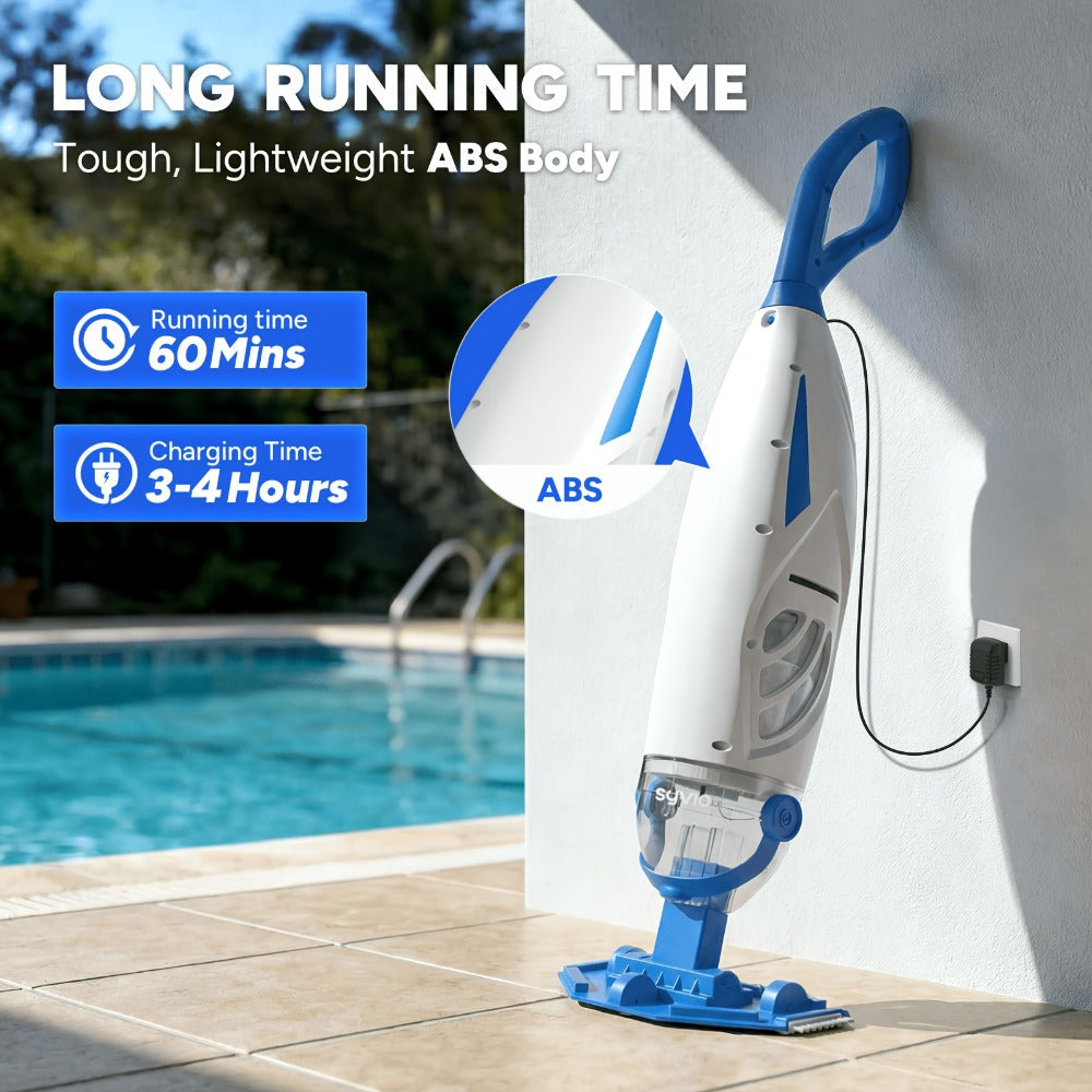 Cordless Pool Vacuum Cleaner with Telescopic Pole, 15.8 GPM Powerful Suction, 60-Min Runtime, Handheld Rechargeable Pool Cleaner for Above Ground & Inground Pools, Removes Leaves & Debris