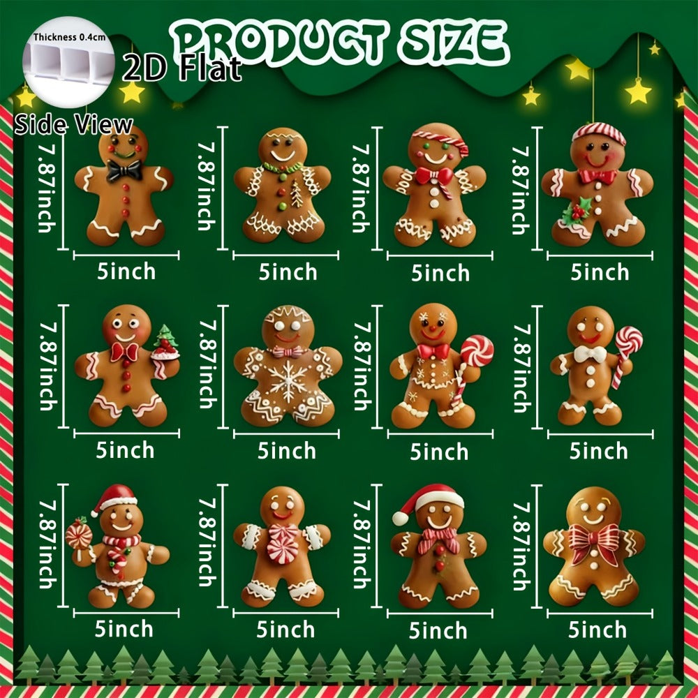 Christmas Tree Ornaments 12pcs Gingerbread Man Decorations 2D Flat Funny Xmas Tree Hanging Decor with Loops ¨C Christmas Tree Topper & Holiday Gift