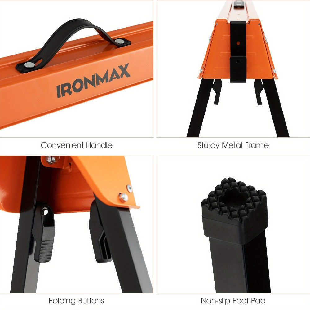 IRONMAX Folding Sawhorse 2 Pack Heavy Duty 1322 lbs Capacity Portable Collapsible Work Support Horses with Metal Frame Anti-Slip Pads