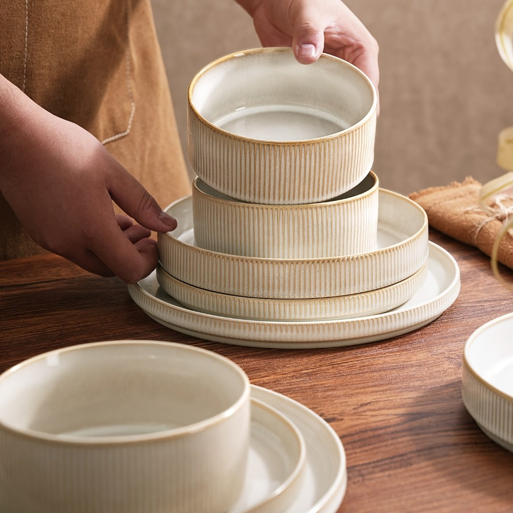 Dinnerware Set for 4 12 Piece Stoneware Plates and Bowls Set Microwave Dishwasher Safe Lead Free Double Reactive Glaze Dinner Plates Salad Plates Cereal Bowls for Everyday Use Holiday Gifts