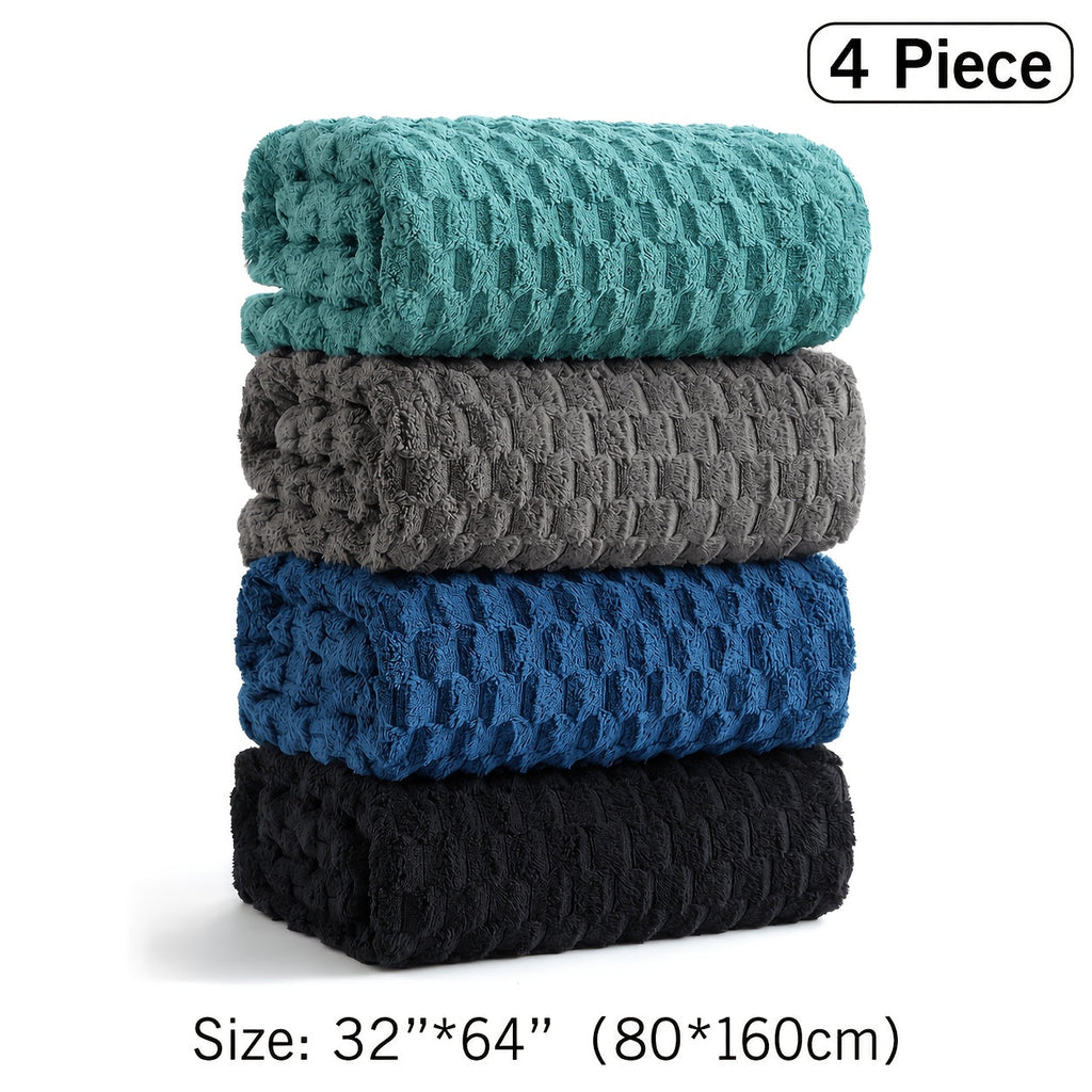 Oversized Bath Towel Set 800GSM 32x64 Inch Extra Large Microfiber - Ultra Soft Quick Dry Striped Spa Grade | Single or 4pcs Random Color | Beige White Light Blue Dark Gray | Modern Coastal Home Gift