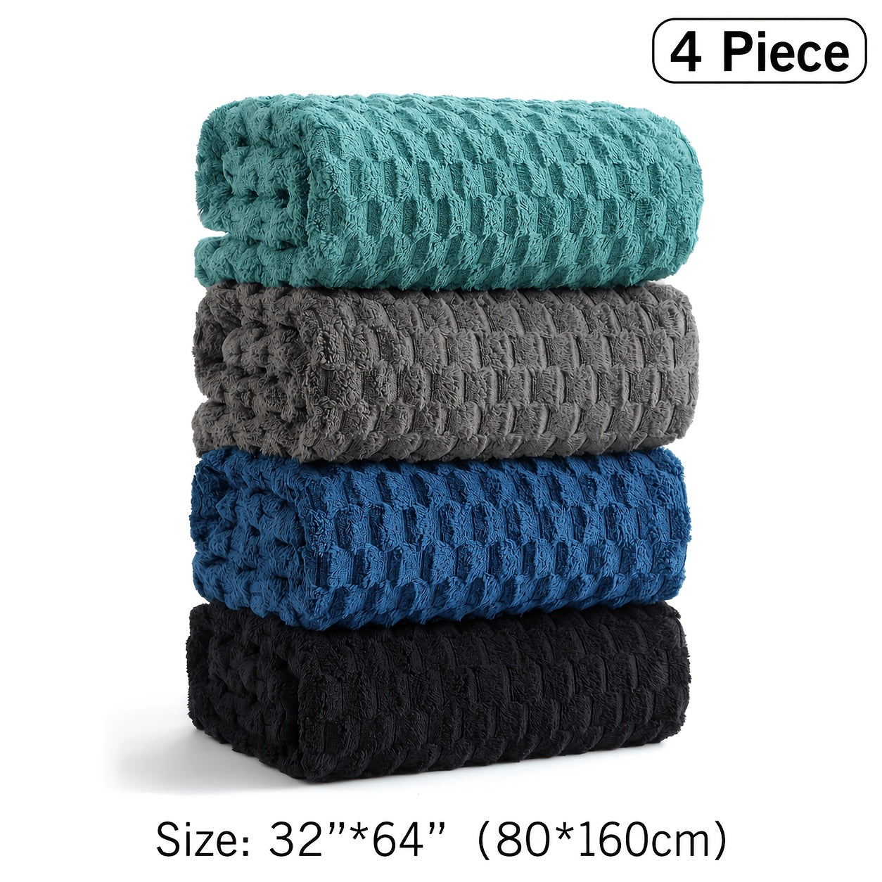 Oversized Bath Towel Set 800GSM 32x64 Inch Extra Large Microfiber - Ultra Soft Quick Dry Striped Spa Grade | Single or 4pcs Random Color | Beige White Light Blue Dark Gray | Modern Coastal Home Gift
