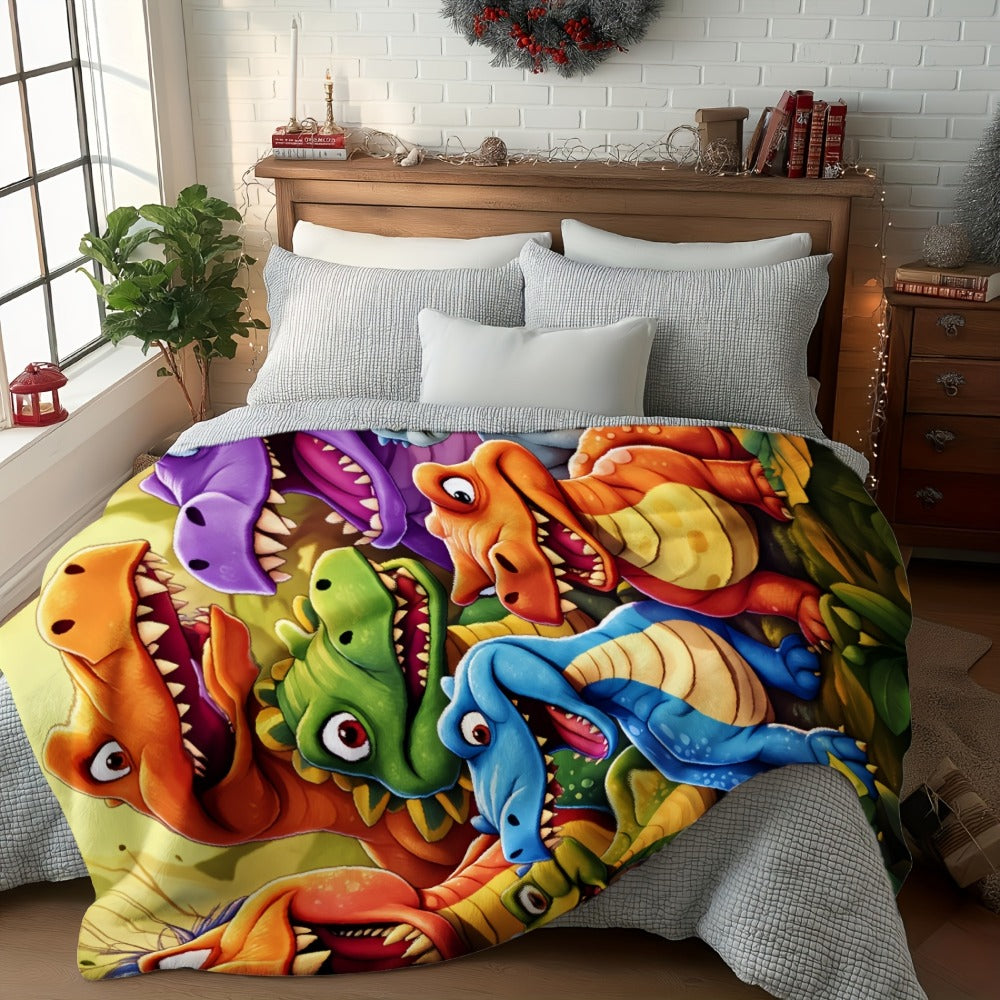 Dinosaur Print Flannel Throw Blanket ¨C 250-300gsm Soft Lightweight Cartoon Dino Blanket for Kids, Couch, Bed & Travel, 5 Sizes