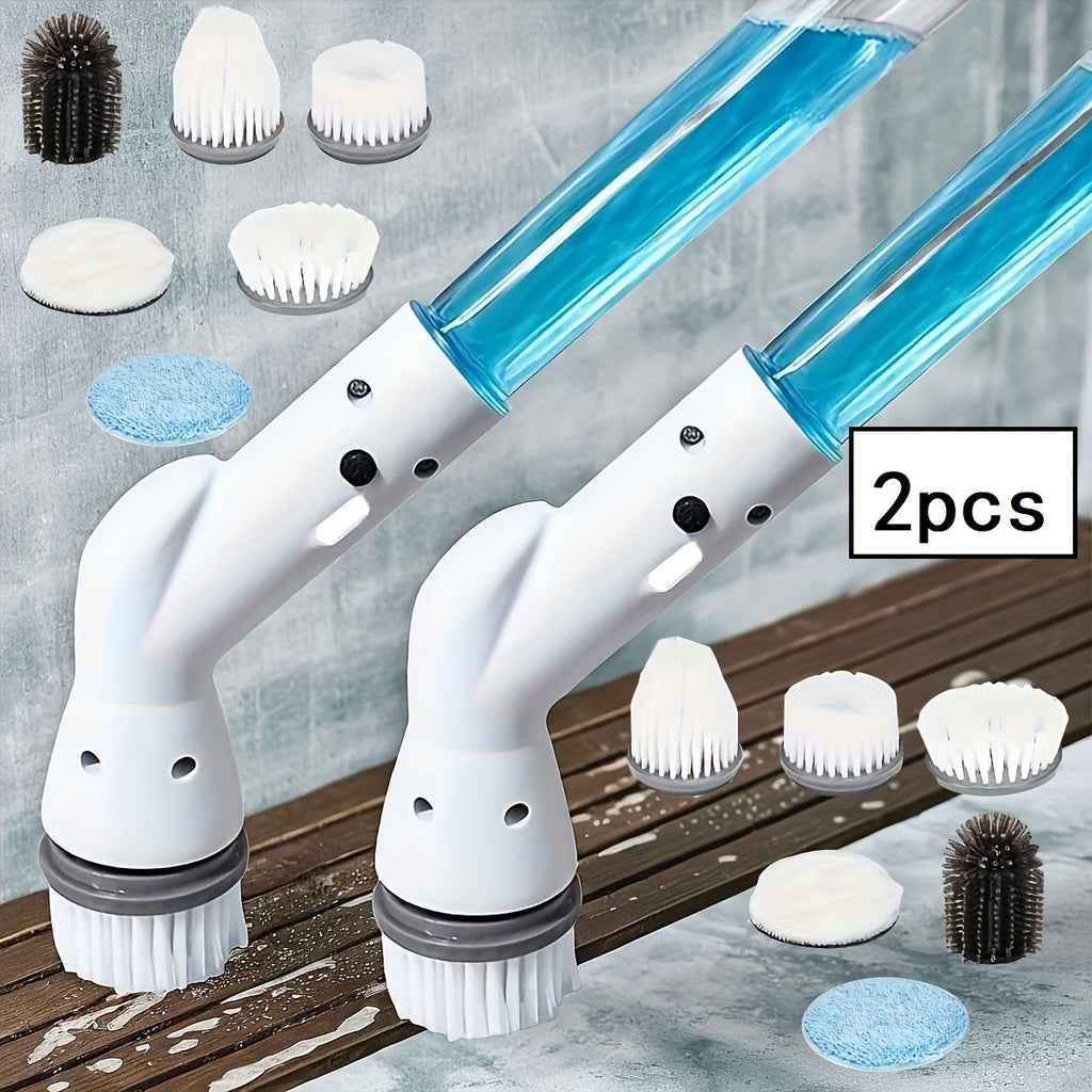 Electric Spin Scrubber Cordless Rechargeable - Adjustable Handle with 6 Brush Heads, All-Purpose Power Scrubber for Bathroom, Kitchen, Tile, Shower, Tub & Car, Time-Saving Cleaning Tool, White