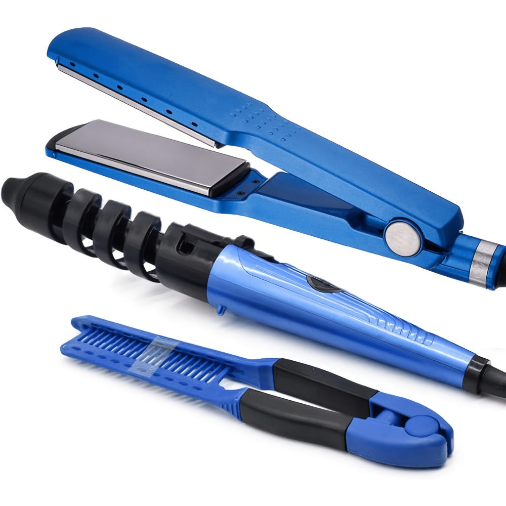 3-in-1 Hair Styling Set Flat Iron Curling Iron & Styling Comb, Anti-Scald Hair Straightener & Curler for Big Waves Straight Hair Curls, Professional Hair Tools Gift for Women, Mother's Day Birthday