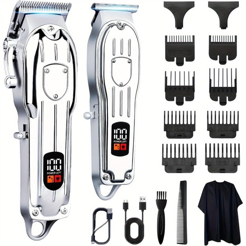 Hair Clipper Set for Men - Professional Cordless Rechargeable Hair Trimmer with LCD Display, Metal Body, Home Haircut Kit, 1 or 2 Piece Set, Father's Day & Birthday Gift for Men